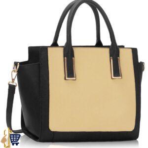 Black/Beige Tote Bag With Long Strap