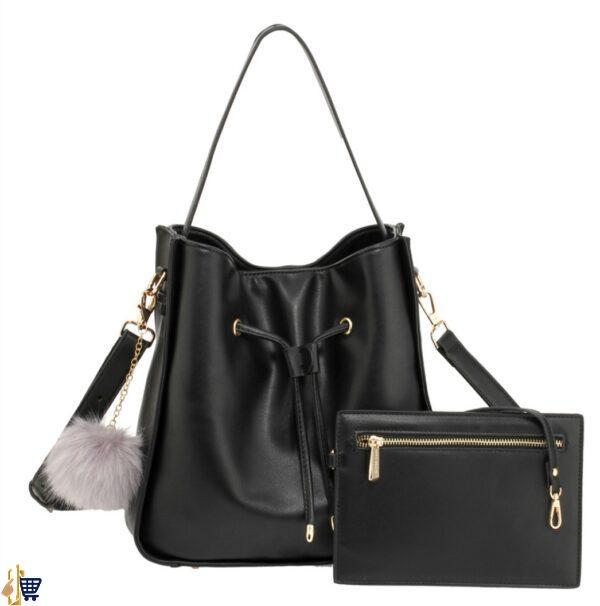 2 Pieces Black Drawstring Tote Bag With Pouch