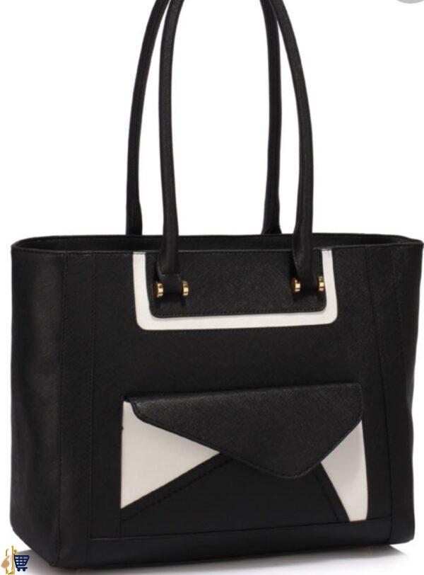 Black Front-pocket Tote Shoulder Bag