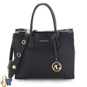 Black Grab Tote Handbag With Gold Metal