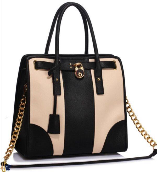 Black/Nude Colour Block Tote Handbag
