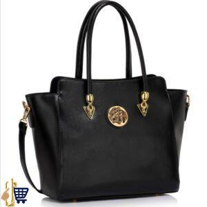 Black Metal Detail Grab Tote Handbag 1