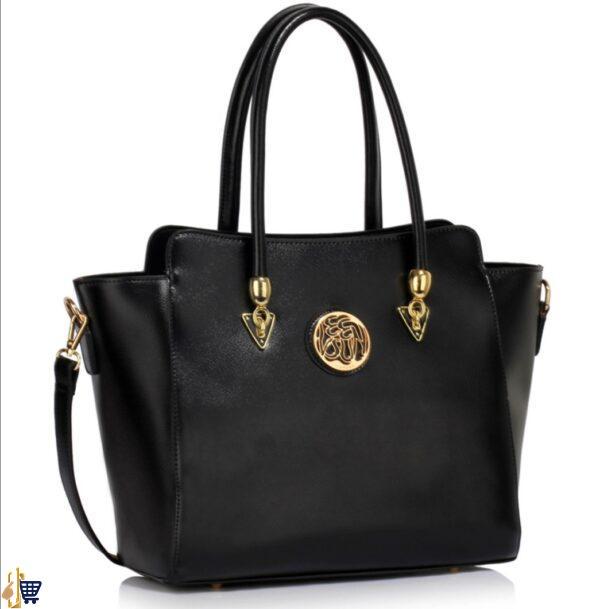 Black Metal Detail Grab Tote Handbag