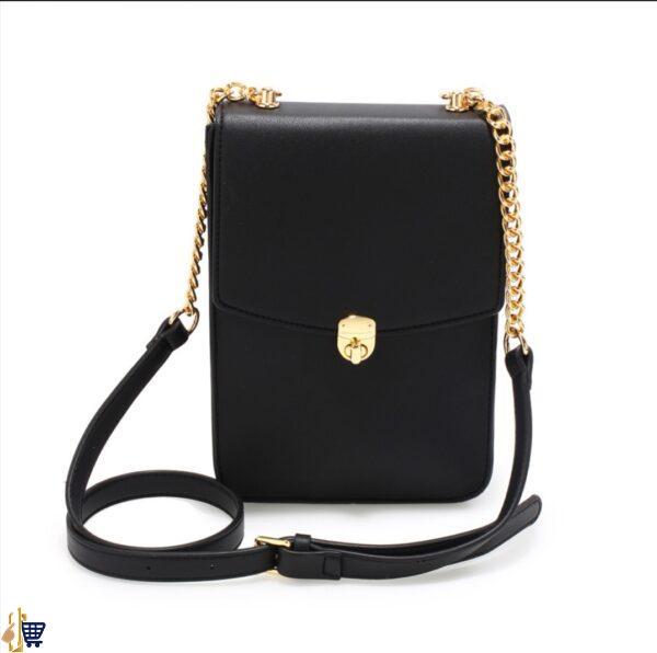 Black Flap Twist Lock Cross Body Bag