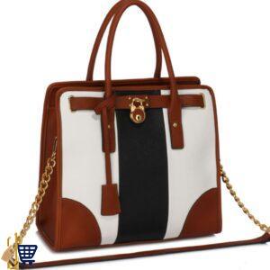 Black/White/Burgundy Colour Block Tote Handbag