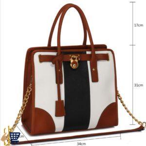 Black/White/Burgundy Colour Block Tote Handbag 3