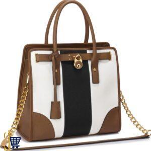 Nude/White/Black Colour Block Tote Handbag 1