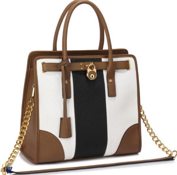 Nude/White/Black Colour Block Tote Handbag