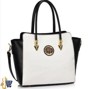 Black/White Polished Metal Shoulder Handbag