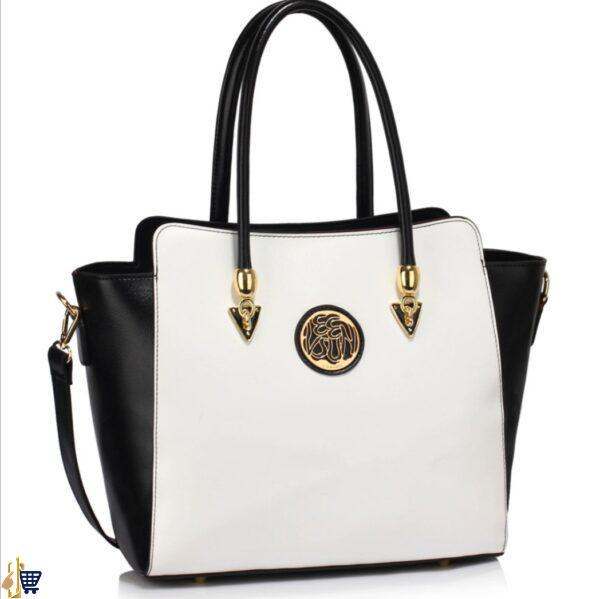 Black/White Polished Metal Shoulder Handbag