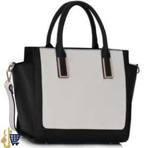 Black/White Tote Bag With Long Strap