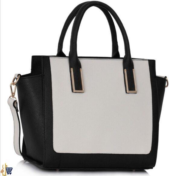 Black/White Tote Bag With Long Strap