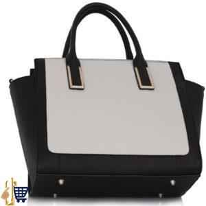 Black/White Tote Bag With Long Strap 2