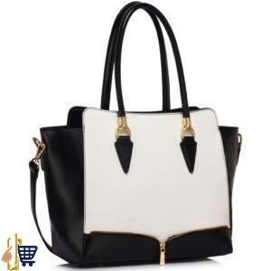 Black/White Zipper Tote Shoulder Bag