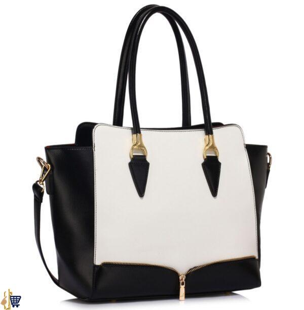 Black/White Zipper Tote Shoulder Bag