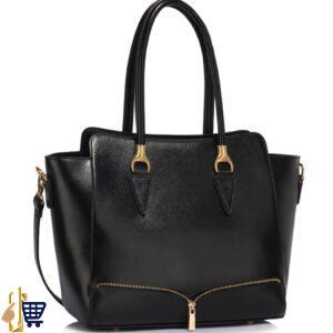 Black Zipper Tote Shoulder Bag