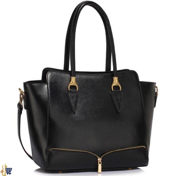 Black Zipper Tote Shoulder Bag