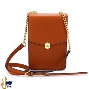 Brown Flap Twist Lock Cross Body Bag