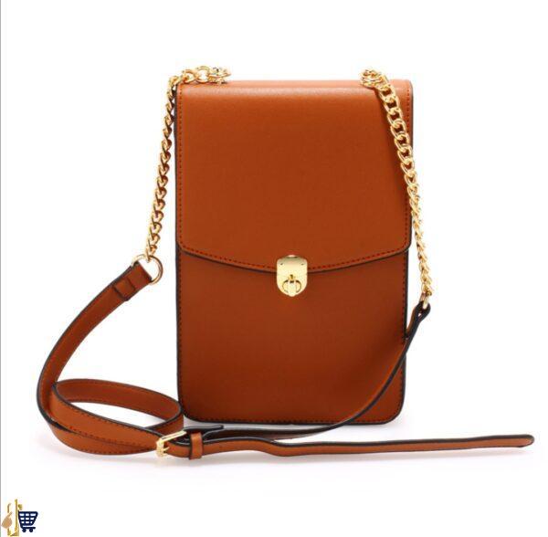 Brown Flap Twist Lock Cross Body Bag