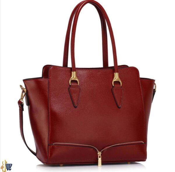 Burgundy Zipper Tote Shoulder Bag