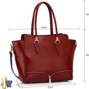 Burgundy Zipper Tote Shoulder Bag 3