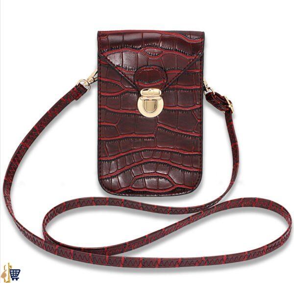 Burgundy Croc Print Cross Body Shoulder Bag