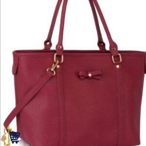 Burgundy Decorative Bow Tie Tote Shoulder Bag