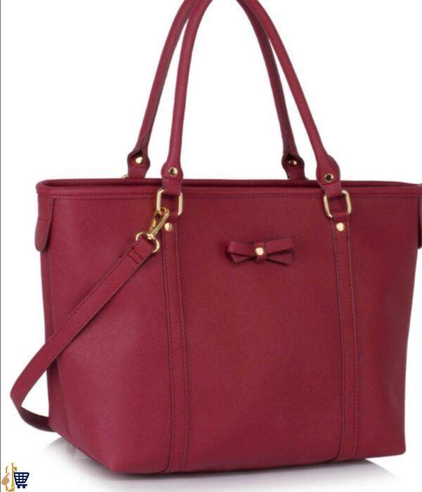 Burgundy Decorative Bow Tie Tote Shoulder Bag