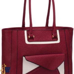 Burgundy Front-pocket Tote Shoulder Bag