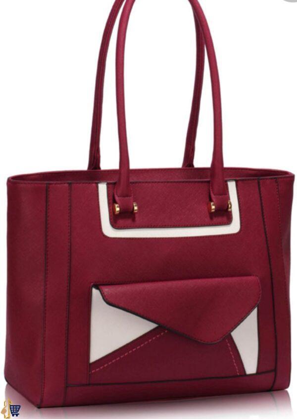 Burgundy Front-pocket Tote Shoulder Bag