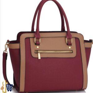 Burgundy/Nude Grab Tote Handbag 1