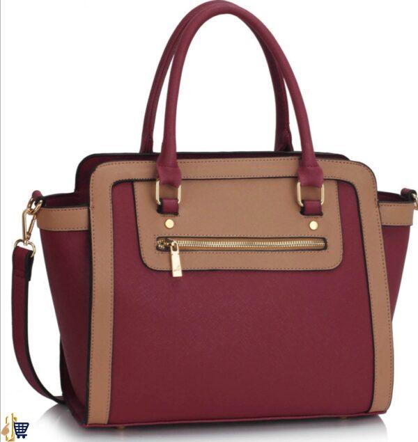 Burgundy/Nude Grab Tote Handbag