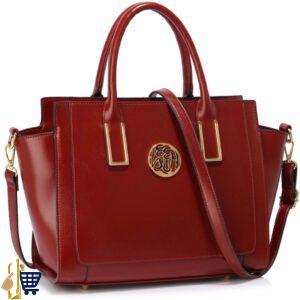 Burgundy Metal Detail Grab Tote Handbag 1