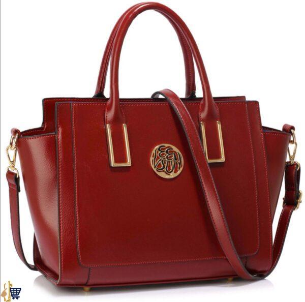 Burgundy Metal Detail Grab Tote Handbag