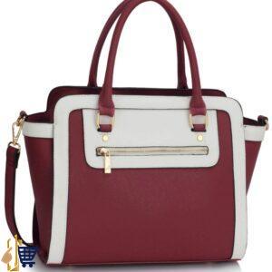 Burgundy/White Grab Tote Handbag