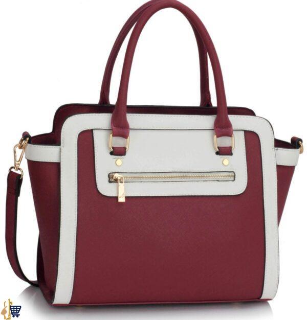 Burgundy/White Grab Tote Handbag