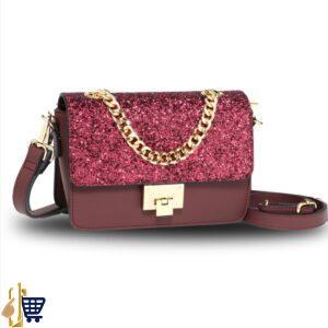 Burgundy Glitter Flap Cross Body Bag