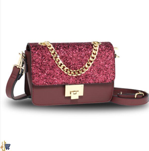 Burgundy Glitter Flap Cross Body Bag