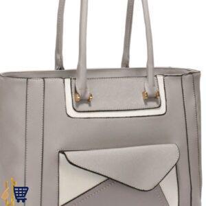 Grey Front-pocket Tote Shoulder Bag