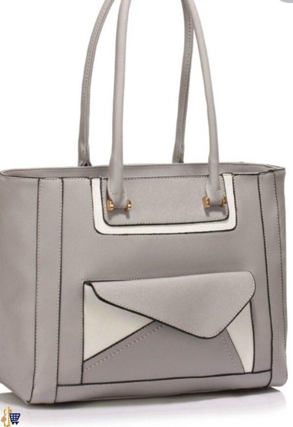 Grey Front-pocket Tote Shoulder Bag