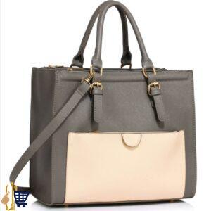 Grey/Nude Front Pocket Grab Tote Handbag