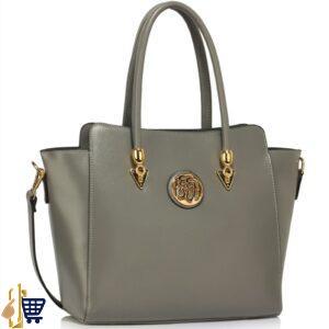 Grey Metal Detail Grab Tote Handbag