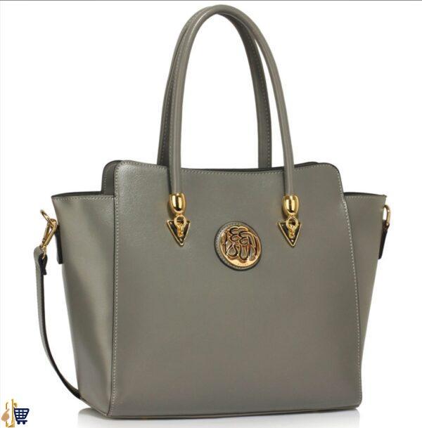 Grey Metal Detail Grab Tote Handbag