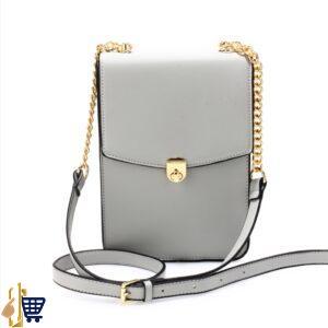 Grey Flap Twist Lock Cross Body Bag