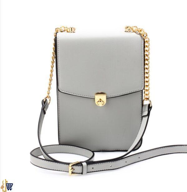 Grey Flap Twist Lock Cross Body Bag