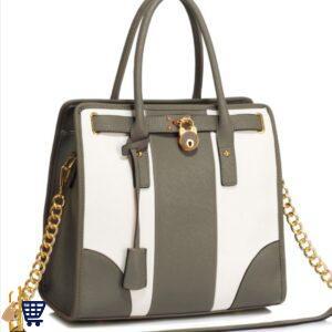 Grey/White Colour Block Tote Handbag