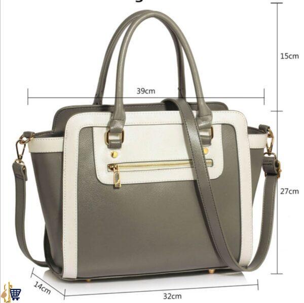 Grey/White Grab Tote Handbag