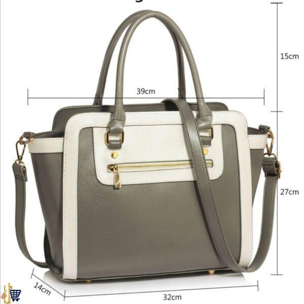 Grey/White Grab Tote Handbag