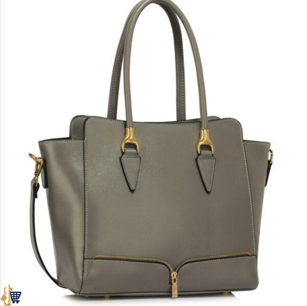 Grey Zipper Tote Shoulder Bag