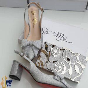 So Me Shoes Low Heel & Purse – Silver 1